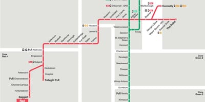 Карта на зелената линия Luas